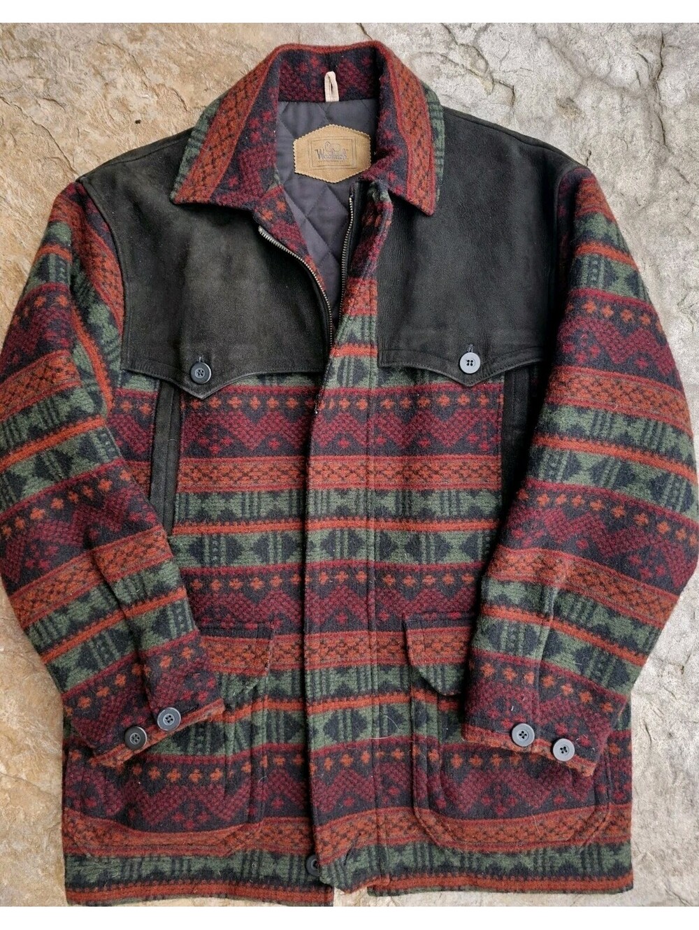 Vintage Woolrich Wool Jacket Mens Medium Made In USA Suede Western Ranch Coat M